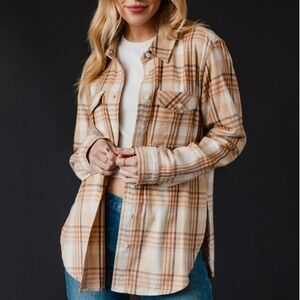 Panache Apparel Brown Flannel Bleach Dipped Button Down Sz S